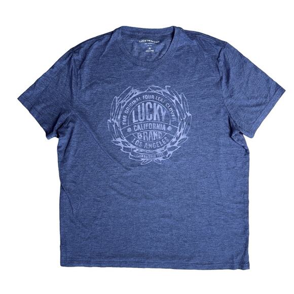 LUCKY BRAND Blue Graphic Print Short Sleeve Crew Neck T-Shirt Men’s - Picture 1 of 6